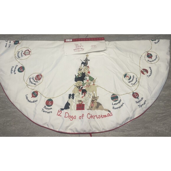 Sleigh Hill 12 Dogs of Christmas New  Tree Skirt 54 Lab Terrier Dachshund Poodle - Picture 1 of 5